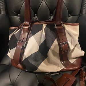 Burberry Beige Brown Megacheck Lowry Tote